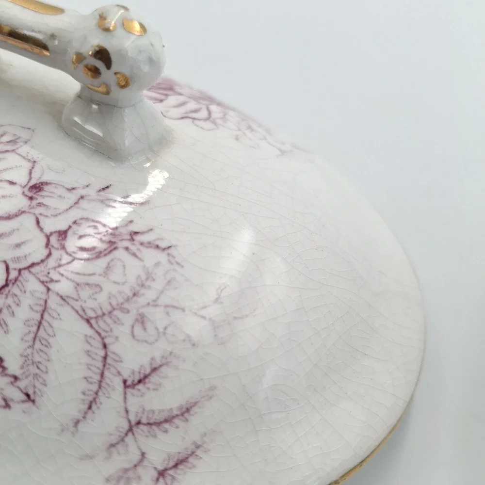 Antique J & E Mayer Stone China Mulberry Transferware Lidded Soap Dish‎ / Vanity